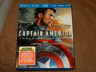 " Captain America " 3d/2d 3 - Disc Rare Blu - Ray/dvd W/slipcover Limited Edition