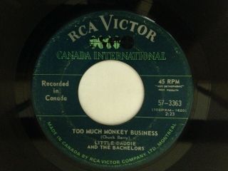 Rare Canadian 45 By Little Daddie And The Bachelors " Too Much Monkey Business "