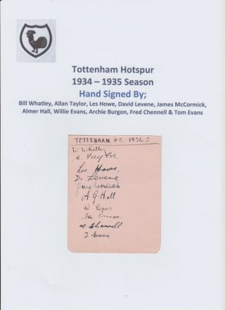 Tottenham Hotspur 1934 - 1935 Very Rare Orig Autographed Book Page 10 X Signatures