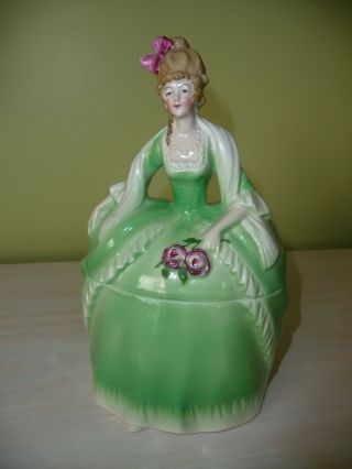 Antique Germany Porcelain Large Madame Pompadour Dresser Doll Powder Jar