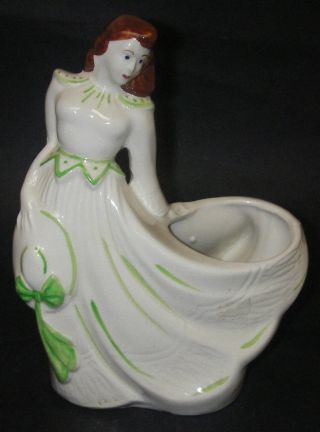 Antique Art Pottery Planter Vase Ceramic Lady With Flowing Skirt 8 " H Unknown