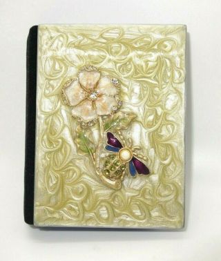 Vintage Mini Pocket - Size Photo Album Flower Butterfly Enamel Crystal 3”x4”