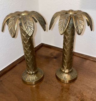 Vintage Brass Gold Palm Tree Candlesticks Holders