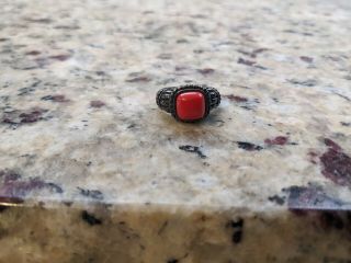 Antique Sterling Silver And Coral Georg Jensen Style Ring