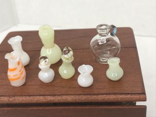 Vintage Dollhouse Miniature Hand Blown Glass Items - Pitchers Bottles Multi Colo