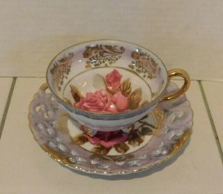Antique Royal Sealy China Japan Tea Cup & Saucer Rose Floral W / Gold Trim