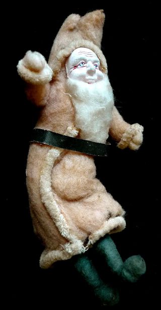 Antique Spun Cotton German Victorian Santa Claus Hooded Figure Long Coat 1