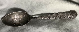 Manitou Colo.  Souviner Spoon Sterling,  Donkey Embossed,  Wagons,  Train,  Indian,