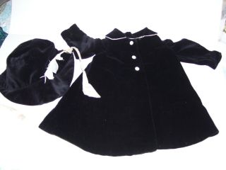 Vintage Antique Velvet Doll Coat And Hat Outfit Clothes