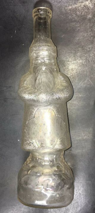 Antique Vintage Old World Christmas Santa Clause Clear Glass Liquor Bottle 12 "