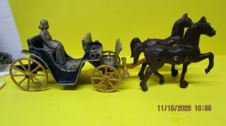 Antique Cast Iron White Horses Carriage With Woman Rider 10 - 1/2 " Long