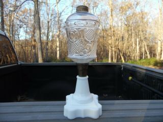 Antique Eapg Horn Of Plenty Oil Kerosene Milk Glass Base Lamp Stand