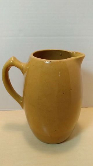 Antique Stoneware Yellow Ware Pitcher - Ovid Applied Handle 8 3/4 "