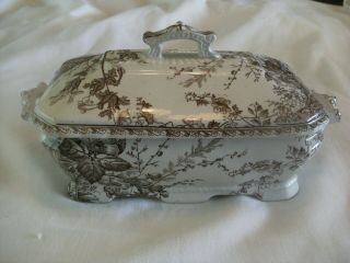 Antique Brown Transferware Covered Dish Aesthetic Movement 1870 
