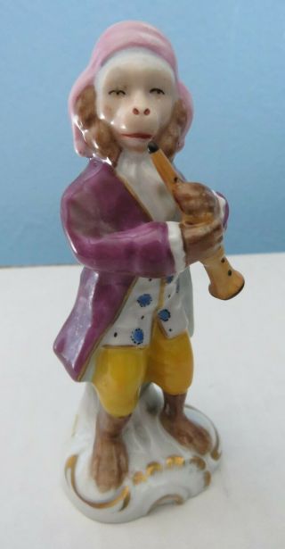 Antique Vintage 4 " German Sitzendorf Monkey Band Figure Clarinet Porcelain