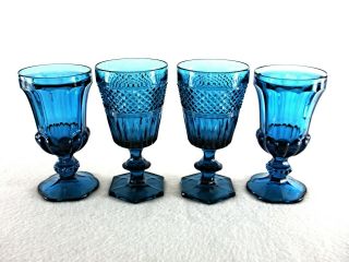 Rare 19th C Baccarat Turquoise Flawless Crystal Glass Set 4 X Wine Goblet