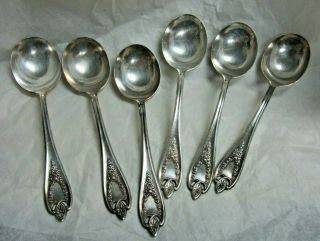 6 Vintage 1847 Rogers Bros Old Colony Silverplate Round Gumbo Soup Spoons
