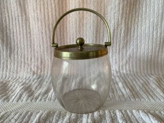 Antique Victorian Brass And Glass Biscuit Jar
