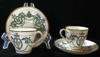 Set 2 Antique Mintons England Adam Porcelain Demitasse Cup Saucer 608547