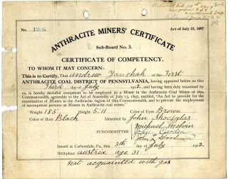 1912 Anthracite Coal Miner Certificate Of Competency Carbondale Pennsylvania 2