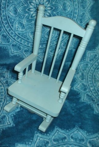 Vintage Blue Wooden Doll Size Rocking Chair - Perfect For Dolls Or Bears