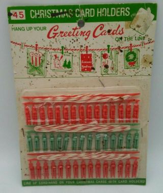 Vintage Christmas Decor Greeting Card Holders Hard Plastic Clothespins Line Doll