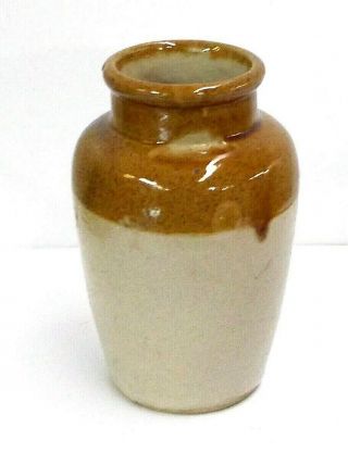 Unusual 1800s Antique English Beige Stoneware Crock Jar - Cream Pot With Brown Rim