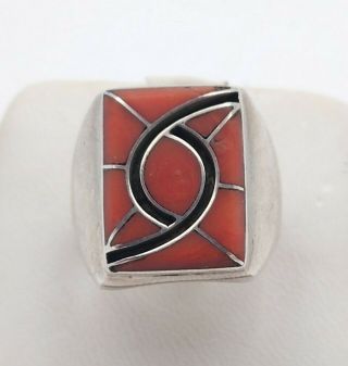 Rare Sterling Silver Natural Red Coral Amy And Dicky Quandalacy Ring Zuni Inlay