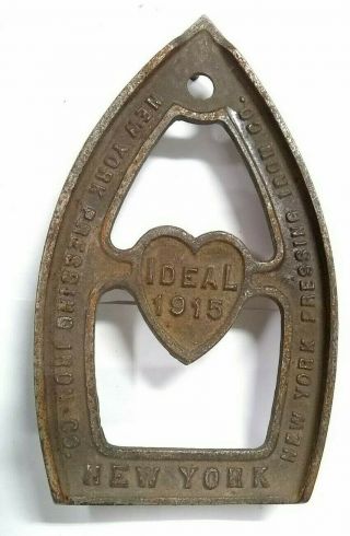 York Pressing Iron Co Antique Cast Iron Sad Iron 1915 Trivet (s1 - 3)