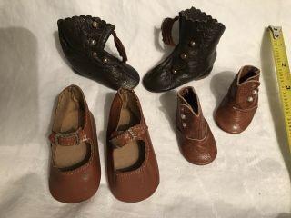 3 Pair Doll Shoes And Boots For Antique Vintage Victorian Dolls Artisan Made