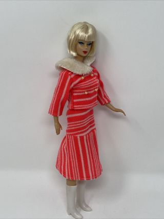 Vintage Barbie Size Clone Doll Clothes Outfit Coral White Fleece Jacket Skirt