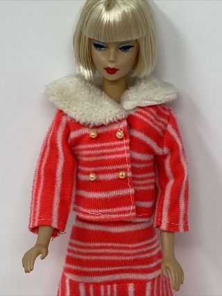 Vintage Barbie Size CLONE Doll Clothes Outfit CORAL White Fleece JACKET Skirt 2