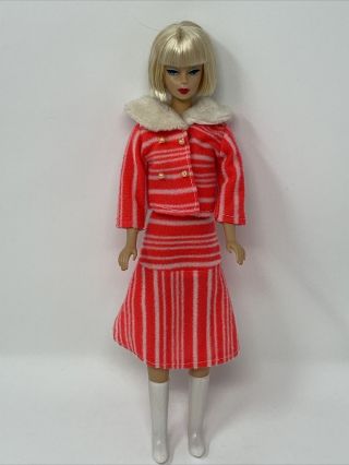 Vintage Barbie Size CLONE Doll Clothes Outfit CORAL White Fleece JACKET Skirt 3