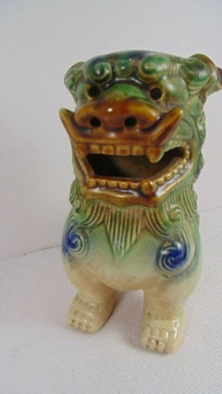 Vintage Chinese Asian Glazed Ceramic Foo Dragon Dog Statue,  Green,  Brown,  Blue
