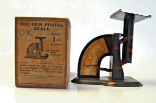 Classic Old Vintage Tin Japanned Finish Gem Postal Scale With Box