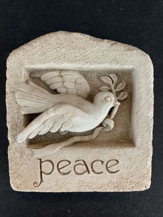 Carruth Studios 2001 Small Plaque Wings Of Peace W/ Dove Hand Cast Stone Rare
