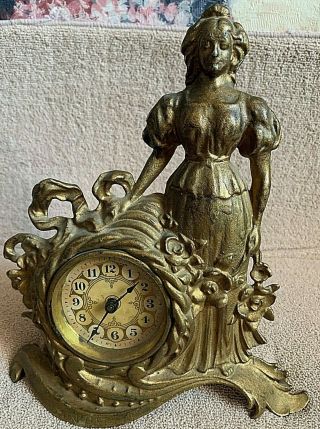 Antique Figural Cast Iron Clock Of Women Made By Sears Roebuck & Co