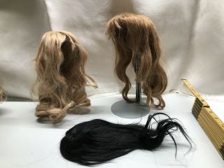 3 Antique Vintage Human Hair Doll Wigs Blonde Brown Black