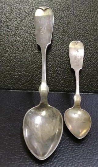 2 Sterling Silver Spoons Civil War Era Hotchkiss & Schreuder 1857 - 1864 Ny 180169