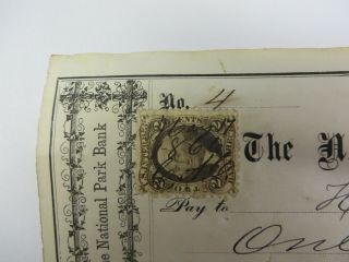Antique 1866 Cancelled Check National Park Bank YORK CITY Vtg Revenue Stamp 2