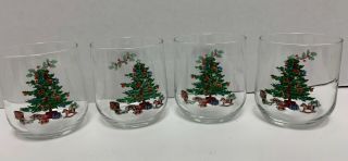 Set Of 4 Luminarc Noel Christmas Tree Holiday 12 Oz.  Rock Drinking Glasses
