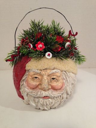 Christmas Vtg Button Bokay/santa Bucket - Country - Rustic - Prim - Farmhouse Decor