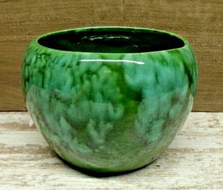 Antique Arts & Crafts Pottery Vase Planter Old Thick Blue Green Drip Glaze