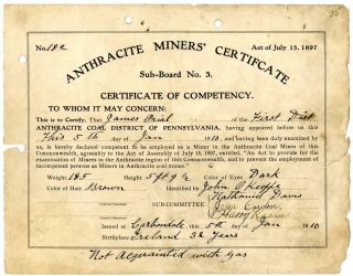 1910 Anthracite Coal Miner Certificate Of Competency Carbondale Pennsylvania 4