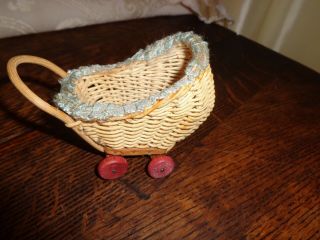 Vintage 40s/50s Doll Wicker Baby Buggy Carriage Dollhouse Uszone Germany So Cute