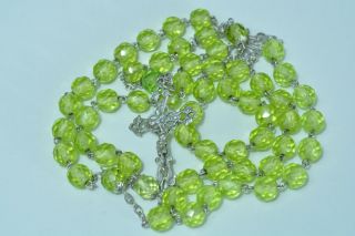 Rare Art Nouveau French Rosary Uranium Glass Sterling Silver