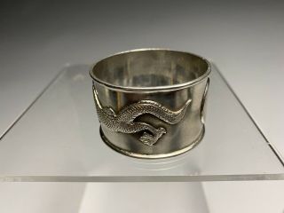Fine & Rare Antique Chinese Export Silver Dragon Napkin Ring 3