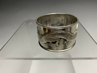 Fine & Rare Antique Chinese Export Silver Dragon Napkin Ring 4