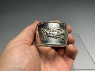 Fine & Rare Antique Chinese Export Silver Dragon Napkin Ring 5