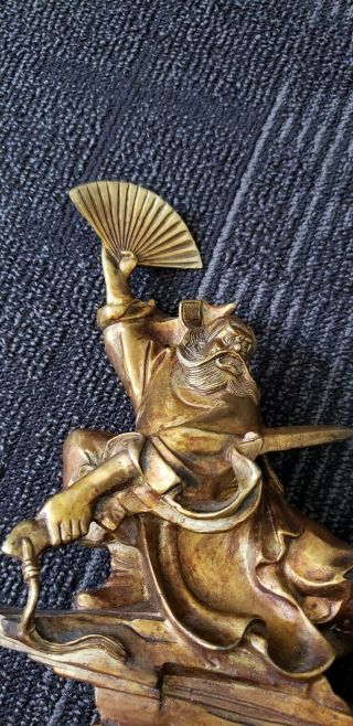 Chinese feng shui bronze Gilt carved Grasping ghost statue 3